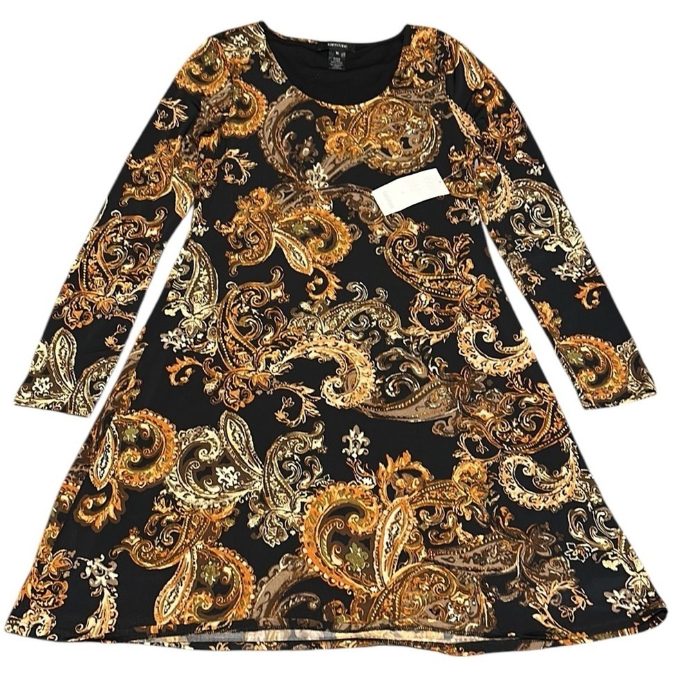 Karen Kane NWT Jersey Midi Dress Paisley Print Long Sleeve Stretchy Size Medium
